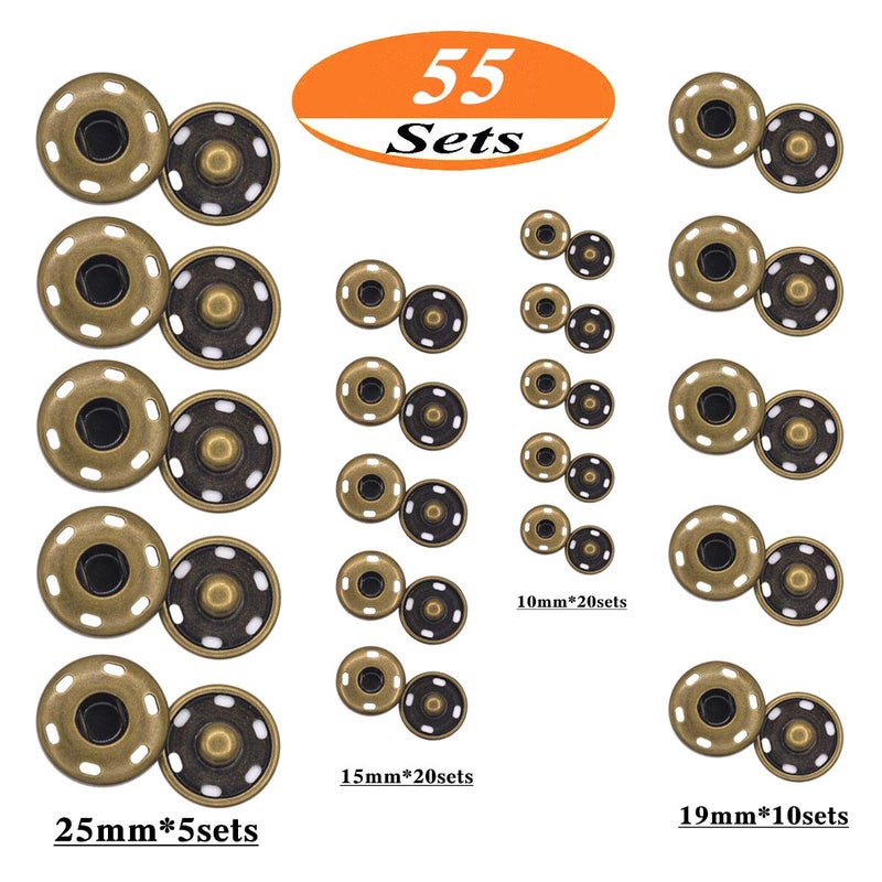 Enosea 55 Sets Sew-on Snap Buttons Metal Snap Fastener Durable Press Studs Buttons for Sewing Clothing, 4 Sizes - Image 3